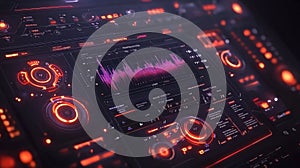 Futuristic interface with red pink glowing lights. Modern technology abstract cyberpunk aesthetic