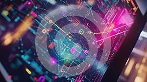 Futuristic interface displaying complex data analysis with innovative production
