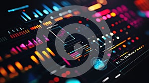 Futuristic interface showing colorful data and information on monitor