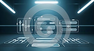 Futuristic Interface with Slider Controls and Data Displays, Abstract Technology