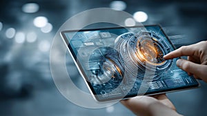 Futuristic Interface on Tablet Industrial Control Panel