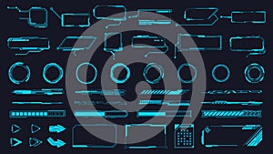 Futuristic interface ui elements. Holographic hud user interface elements, high tech bars and frames. Hud interface