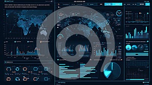 Futuristic Interface with World Map and Data Visualizations