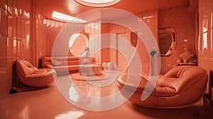 Futuristic Interior: Burnt Orange and Pale Pink Luxury Desig