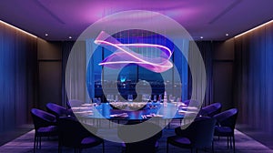 Futuristic interior design. A luxurious dining room with a Seating area. Technologies of the future