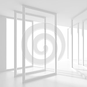 Futuristic Interior Design. White Empty Room with Window. Minima