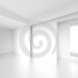 Futuristic Interior Design. White Empty Room with Window. Minima