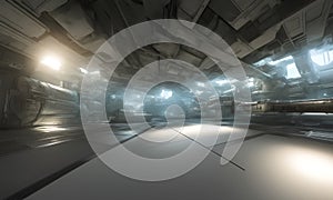 Futuristic interior, empty rooms, generated by artificial intelligence.