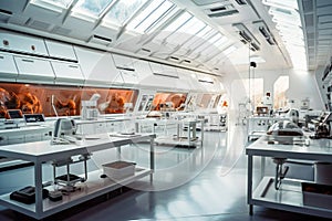 Futuristic interior of a laboratory or scientific station on a planet