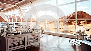 Futuristic interior of a laboratory or scientific station on a planet