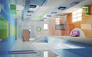 Futuristic interior . Multigravitation