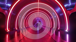 Futuristic Interior with tunel hall with glowing and lights, creating an otherworldly atmosphere