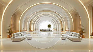 Futuristic Interior with tunel hall with glowing and lights, creating an otherworldly atmosphere