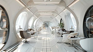 Futuristic Interior with tunel hall with glowing and lights, creating an otherworldly atmosphere