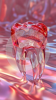 Futuristic Iridescent Tooth Sculpture in Gallery Setting