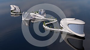 Futuristic island city architecture