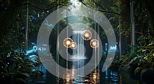 Futuristic Jungle Waterfall AI, Data, and Nature Harmony