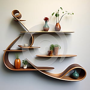 Futuristic Kinetic Curved Shelves For Stylish Plant Display photo