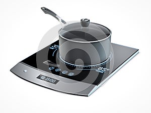 Futuristic kitchen oven touchscreen on white background