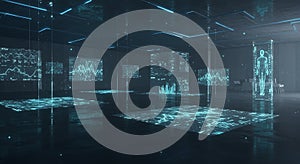 Futuristic lab displaying complex bio data