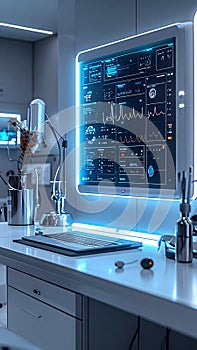 Futuristic Lab with Glowing Data Interface