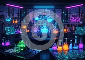 A futuristic laboratory with an array