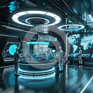 Futuristic laboratory of the future, scientific cyber research, cyber technology of the future
