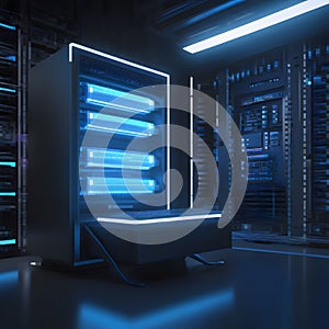 Futuristic laboratory with a quantum computer in 3D