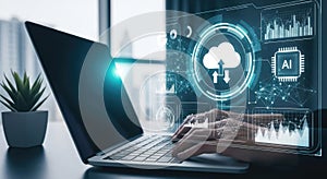 Futuristic Laptop with AI and Cloud Computing Interface