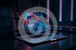 Artificial Intelligence Data Flow on Laptop Screen