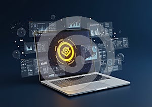 Futuristic Laptop with Data Visualization