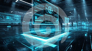 Futuristic laptop interface, a glimpse into advanced technology and digital innovation