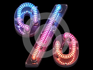 Futuristic led dots light font. Ultraviolet. Percent symbol.