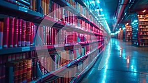 Futuristic Library Bookshelf Generative AI photo