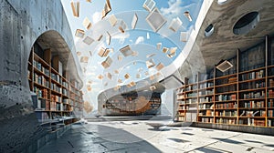 Futuristic Library with Floating Books Ã¢â¬' Sci-Fi Concept Illustration