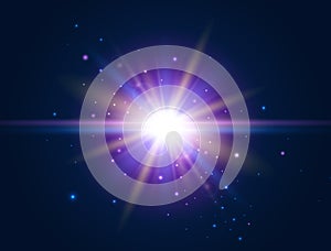 Futuristic light. Glowing effect. Colorful lens flare. Glare light design. Explosion star. Vector illustration