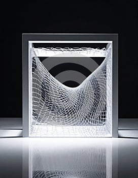 Futuristic Light Sculpture with Abstract Wave Grid