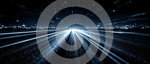 Futuristic light speed lines in digital space horizon