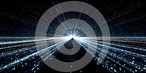 Futuristic light speed lines in digital space horizon
