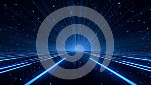 Futuristic light speed lines in digital space horizon