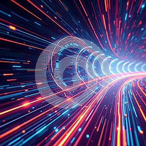 Futuristic Light Trails: High-Speed Digital Flow and Cybernetic Technology photo