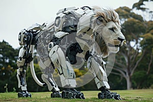 Futuristic lion robot, mechanical robot. Generative AI