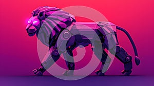 Futuristic Lion with Robotic Features Exudes Power Against a Vibrant Gradient Background photo