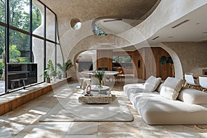 Futuristic living room, modern future smart comfortable cosy, apartment house, design decor luxury interior relaxation