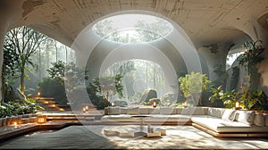 Futuristic living room, modern future smart comfortable cosy, apartment house, design decor luxury interior relaxation