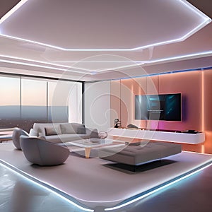 A futuristic living space with cutting-edge holographic displays and AI-controlled furniture3