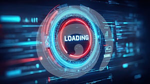 Loading screen design with futuristic elements and bright colors in a digital interface