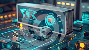 Futuristic logistics and delivery system with advanced tracking technology visualization.