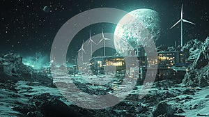 Night view of the lunar base