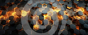 Futuristic and Luxurious 3D Hexagon Background Digital Technology in Gold Brown Gray and Black